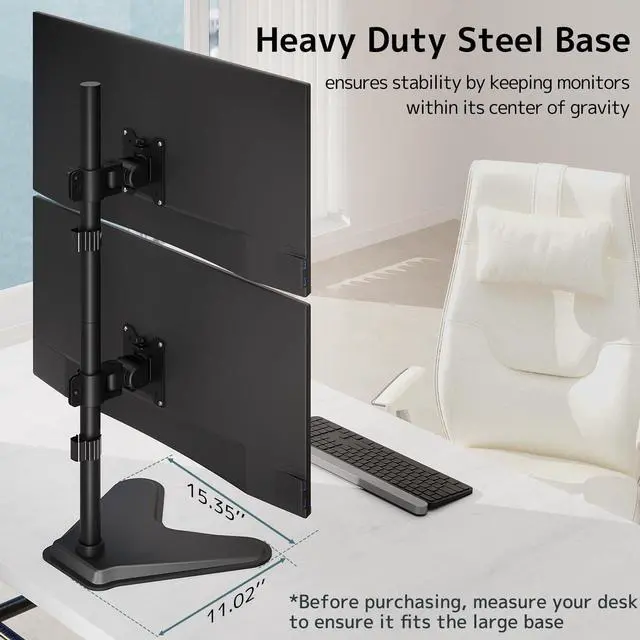 Alt view image 3 of 5 - Dual Monitor Stand Heavy Duty - 17-49 inch Freestanding Vertical Dual Monitor Arm, Adjustable Stacked Double Monitor Desk Mount, Max Load 44 lbs (per Screen), VESA 75/100 mm, Black