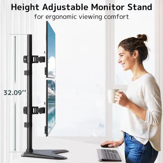 Alt view image 4 of 5 - Dual Monitor Stand Heavy Duty - 17-49 inch Freestanding Vertical Dual Monitor Arm, Adjustable Stacked Double Monitor Desk Mount, Max Load 44 lbs (per Screen), VESA 75/100 mm, Black