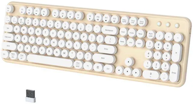 Main image of COVEVA Colorful Wireless Bluetooth Keyboard, 2.4G & Dual Bluetooth Multi-Device, Typewriter Retro Round Keycaps 104 Keys Full-Size for PC Laptop Tablet Phone (White Milk-Tea)