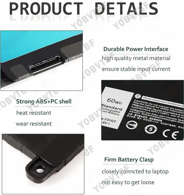 Alt view image 4 of 5 - YOBVTBF F3YGT Laptop Battery 7480 Battery 7490 Battery for Dell Latitude 7280 7290 7380 7390 7480 7490 12 7000 13 7000 P29S002 14 7000 P73G002 Series DM6WC 2X39G KG7VF 451-BBYE 453-BBCF 60WH 7.6V