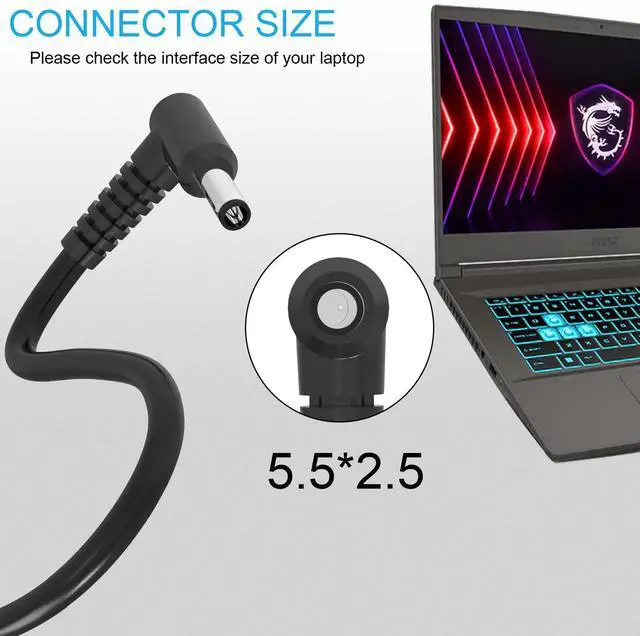 Alt view image 2 of 5 - Charger Fit for MSI Thin GE62MVR GE63 GE63VR GE65 GE72MVR GE73 GE73VR GE75 GL63 GL65 GL73 GL75 GP63 GP65 GP73 GP75 GT72 GT72S GT72VR WT72 WT72S Alpha 15 17 Power Adapter Cord