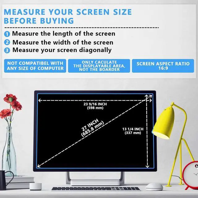 Alt view image 2 of 5 - Computer privacy screen Filter 23 inch 2Pack, Removable 16:9 Widescreen monitor privacy screen,Anti Glare Blue Light Privacy Shield,support two side use