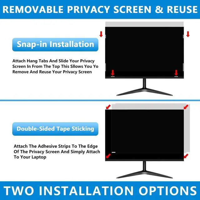 Alt view image 3 of 5 - Computer privacy screen Filter 23 inch 2Pack, Removable 16:9 Widescreen monitor privacy screen,Anti Glare Blue Light Privacy Shield,support two side use