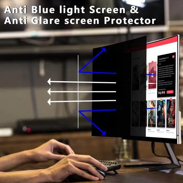 Alt view image 4 of 5 - Computer privacy screen Filter 23 inch 2Pack, Removable 16:9 Widescreen monitor privacy screen,Anti Glare Blue Light Privacy Shield,support two side use