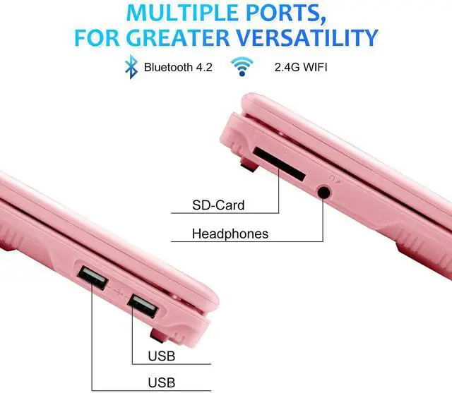 Alt view image 2 of 5 - ZHAOHUIXIN 7" Portable Small Laptop, Android 12.0 OS Quad-Core Cortex A53 with 2GB RAM 32GB ROM,Processor A133P Type-C 5V 2A Mini Laptop Notebook for Kids(Pink)