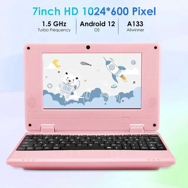 Alt view image 3 of 5 - ZHAOHUIXIN 7" Portable Small Laptop, Android 12.0 OS Quad-Core Cortex A53 with 2GB RAM 32GB ROM,Processor A133P Type-C 5V 2A Mini Laptop Notebook for Kids(Pink)