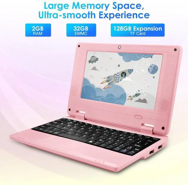 Alt view image 4 of 5 - ZHAOHUIXIN 7" Portable Small Laptop, Android 12.0 OS Quad-Core Cortex A53 with 2GB RAM 32GB ROM,Processor A133P Type-C 5V 2A Mini Laptop Notebook for Kids(Pink)