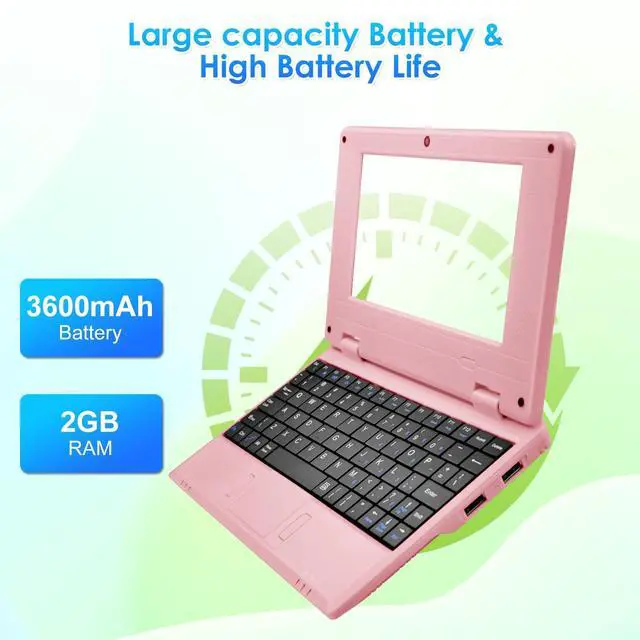 Alt view image 5 of 5 - ZHAOHUIXIN 7" Portable Small Laptop, Android 12.0 OS Quad-Core Cortex A53 with 2GB RAM 32GB ROM,Processor A133P Type-C 5V 2A Mini Laptop Notebook for Kids(Pink)