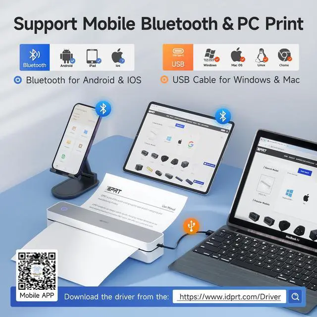 Alt view image 2 of 5 - iDPRT Portable Printer Wireless for Travel - 203DPI Bluetooth Mobile Printer Support for 8.5"x11" US Letter, Inkless Compatible with iOS, Android, Laptop for Office, Car and Home, School