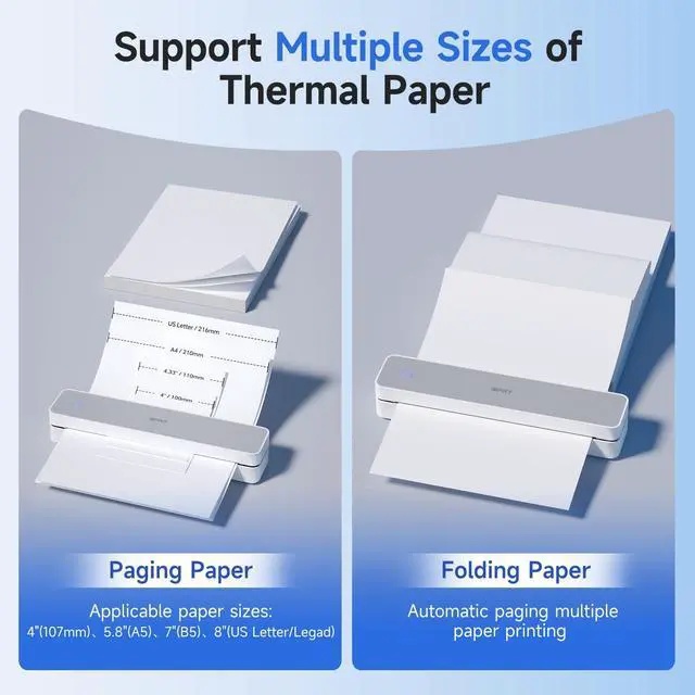 Alt view image 5 of 5 - iDPRT Portable Printer Wireless for Travel - 203DPI Bluetooth Mobile Printer Support for 8.5"x11" US Letter, Inkless Compatible with iOS, Android, Laptop for Office, Car and Home, School