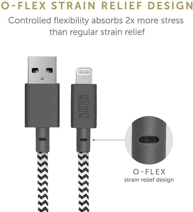 Alt view image 5 of 5 - Native Union Night Cable - 10ft Ultra-Strong Reinforced [MFi Certified] Durable Lightning to USB Charging Cable with Weighted Knot Compatible with iPhone/iPad (Zebra) - Responsible Packaging