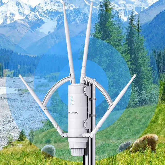 Main image of WAVLINK AC1200 Outdoor Long Range Weatherproof WiFi Extender/Wireless Access Point with Passive POE, Dual Band 5G+2.4G, 4x7dBi Omni Directional Antennas,Supports Router/AP/Repeater/Mesh Modes