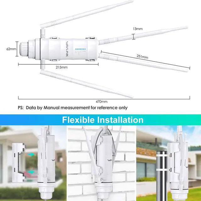 Alt view image 4 of 5 - WAVLINK AC1200 Outdoor Long Range Weatherproof WiFi Extender/Wireless Access Point with Passive POE, Dual Band 5G+2.4G, 4x7dBi Omni Directional Antennas,Supports Router/AP/Repeater/Mesh Modes