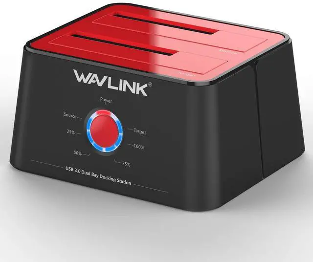 Main image of WAVLINK USB 3.0 to SATA I/II/III Dual Bay External Hard Drive Enclosure Docking Station, Caddy Reader for 2.5/3.5 inch SATA HDD SSD, 2x16TB and UASP Offline Cloner, Disk Duplicator Function- Red