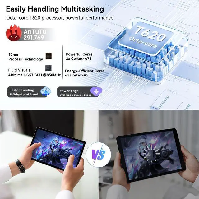 Alt view image 3 of 5 - Blackview 13" Android Tablet Mega8 2025, 256GB ROM, Octa-core Unisoc T620 Gaming Tablet, Android 15 tableta,11000mAh/18W,13 inch Large Tablets,Google GMS,Widevine L1, LTE/5G WiF, 13+50MP,Pen&Case,Gray