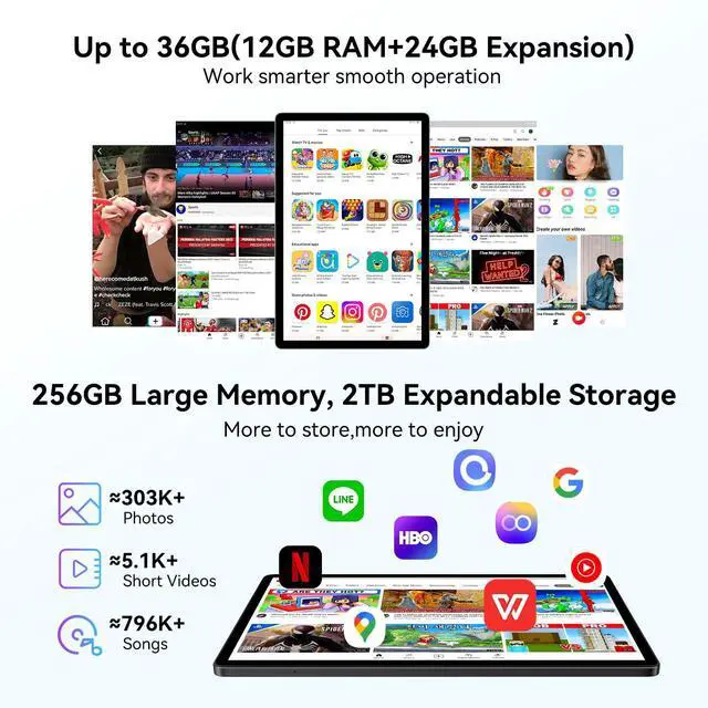 Alt view image 4 of 5 - Blackview 13" Android Tablet Mega8 2025, 256GB ROM, Octa-core Unisoc T620 Gaming Tablet, Android 15 tableta,11000mAh/18W,13 inch Large Tablets,Google GMS,Widevine L1, LTE/5G WiF, 13+50MP,Pen&Case,Gray