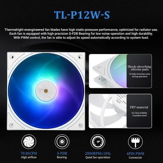 Alt view image 5 of 5 - Thermalrlght FW240 White ARGB V2 CPU Water Cooler with 2 PWM Fans with 2000RPM,IPS LCD Screen with 320 * 240 Resolution,Liquid CPU Cooler,CPU PC Aio Cooler for AMD:AM4/AM5/Intel LGA1700