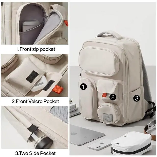 Alt view image 3 of 5 - mixi Travel Backpack for Women & Men 15.6'' Laptop Carry On Weekender Bag Outdoor Hiking with Multifunction Pockets 180° Open Water Resistant 18 Inch 22L, Moonlight White