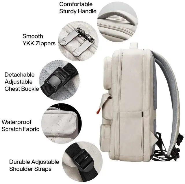 Alt view image 4 of 5 - mixi Travel Backpack for Women & Men 15.6'' Laptop Carry On Weekender Bag Outdoor Hiking with Multifunction Pockets 180° Open Water Resistant 18 Inch 22L, Moonlight White