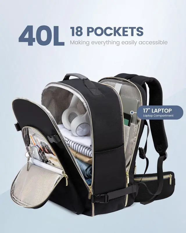 Alt view image 3 of 5 - LOVEVOOK Travel Backpack for Women with Waist Strap,40L Cute Carry on Backpack Travels Essentials Personal Item Backpack for Traveling on Airplane,Large Carry on Luggage Travel Bag Flight Approved