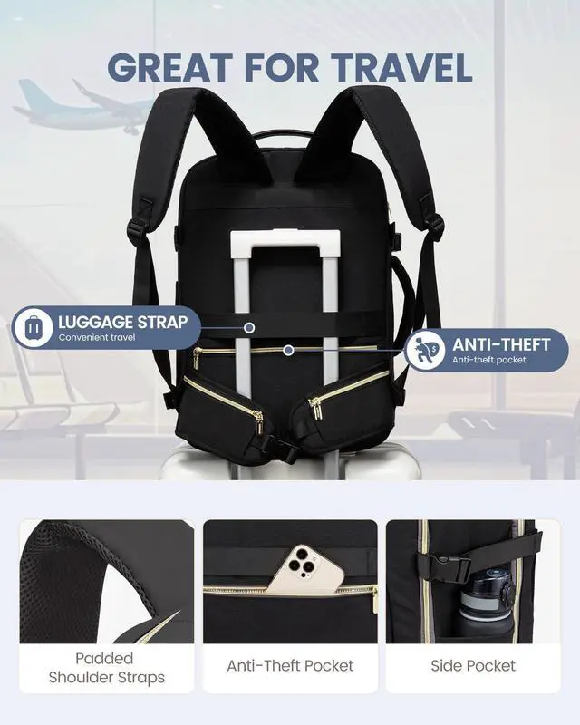 Alt view image 5 of 5 - LOVEVOOK Travel Backpack for Women with Waist Strap,40L Cute Carry on Backpack Travels Essentials Personal Item Backpack for Traveling on Airplane,Large Carry on Luggage Travel Bag Flight Approved