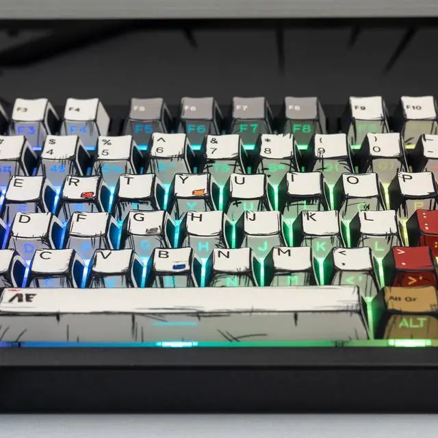 Alt view image 4 of 5 - SUEHIODHY Japanese Manga Keycaps, PBT Side Printed Keycaps, Retro Custom Cherry Profile Keycap Set, 128 Keys Cool Anime Key Caps for 60%, 65%, 75%, 100% Cherry MX Switches Mechanical Keyboard