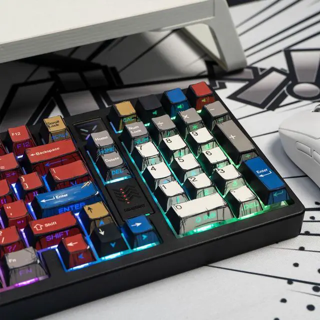 Alt view image 3 of 5 - SUEHIODHY Japanese Manga Keycaps, PBT Side Printed Keycaps, Retro Custom Cherry Profile Keycap Set, 128 Keys Cool Anime Key Caps for 60%, 65%, 75%, 100% Cherry MX Switches Mechanical Keyboard
