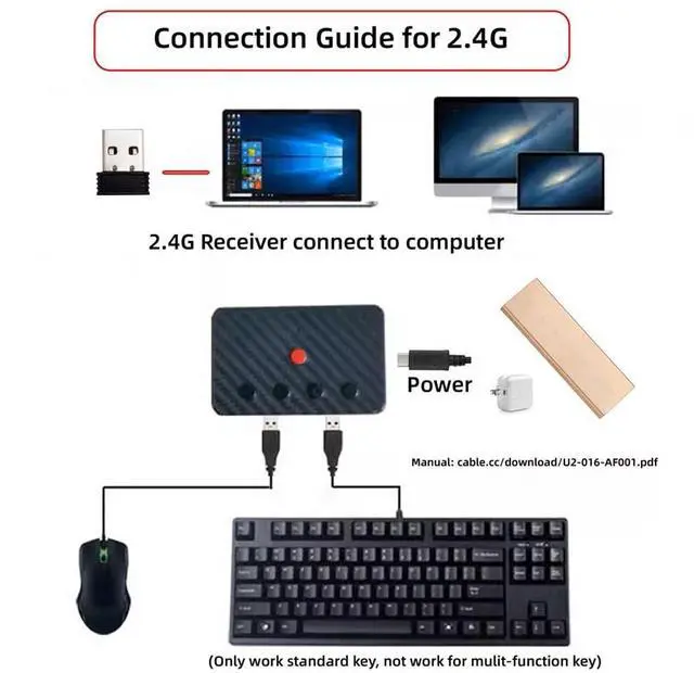 Alt view image 3 of 5 - xiwai USB Wired Mouse and Keyboard Convert to Wireless 2.4G Bluetooth(BT) Converter with Receiver USB Switch Selector Type-C Power for Tablet Phone Laptop