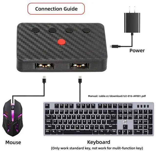 Alt view image 5 of 5 - xiwai USB Wired Mouse and Keyboard Convert to Wireless 2.4G Bluetooth(BT) Converter with Receiver USB Switch Selector Type-C Power for Tablet Phone Laptop