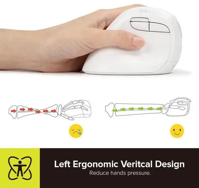 Alt view image 2 of 5 - DeLUX Left Handed Ergonomic Vertical Mouse, Reduce Hands Strain Rechargeable Silent BT Wireless Ergo Mouse with USB Receiver, 6 Buttons and 4000 DPI for Carpal Tunnel (M618ZD-White)