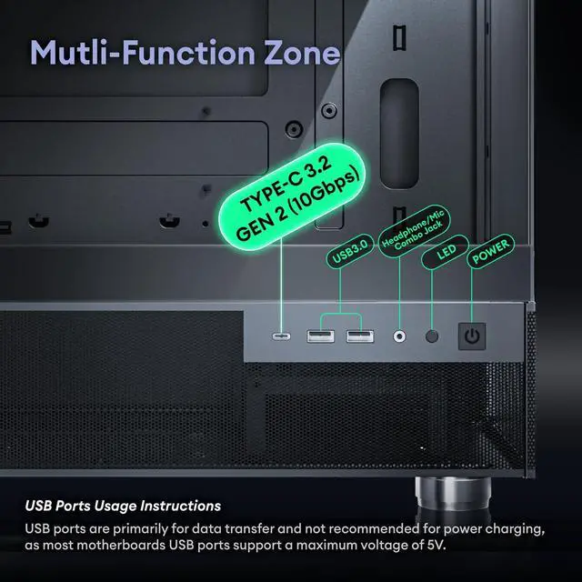 Alt view image 5 of 5 - Okinos Aqua 3, Micro ATX Case, MATX PC Case with 3 X 120mm 3-Pin ARGB Fan Pre-Installed, Panoramic View Tempered Glass Front & Side Panel, with Type C Port, Black