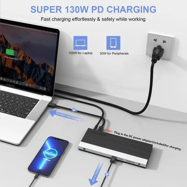 Alt view image 5 of 5 - WAVLINK USB C Docking Station,13-in-1 Triple Display Type C Hub Adapter with HDMI,2 DisplayPort,Ethernet,4 USB 3.0,USB-C,SD/TF Card Reader,Phone Jack,DC Jack, PD 100W for Mac Windows and More