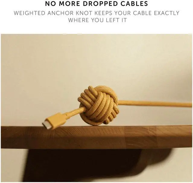 Alt view image 2 of 5 - Native Union Anchor Cable 240W  10ft Reinforced Braided USB-C to USB-C Power Delivery 3.1 Charging Cable with Weighted Knot  for iPhone 16, 16 Pro Max, MacBook Pro 14"/16" M2, Air 15" M2 (Zebra)