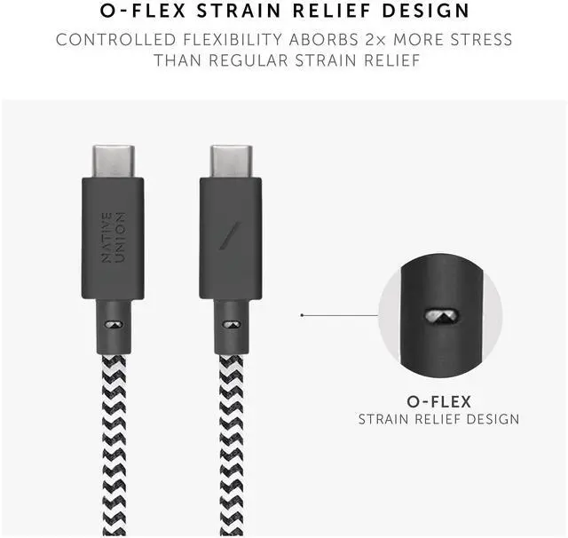 Alt view image 4 of 5 - Native Union Anchor Cable 240W  10ft Reinforced Braided USB-C to USB-C Power Delivery 3.1 Charging Cable with Weighted Knot  for iPhone 16, 16 Pro Max, MacBook Pro 14"/16" M2, Air 15" M2 (Zebra)