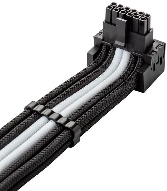 Alt view image 2 of 3 - CableMod C-Series Pro ModMesh Sleeved 12V-2x6 12VHPWR 90° StealthSense PCIe Cable for Corsair - Variant B (Black + White, 16-pin to Triple 8-pin, 60cm)