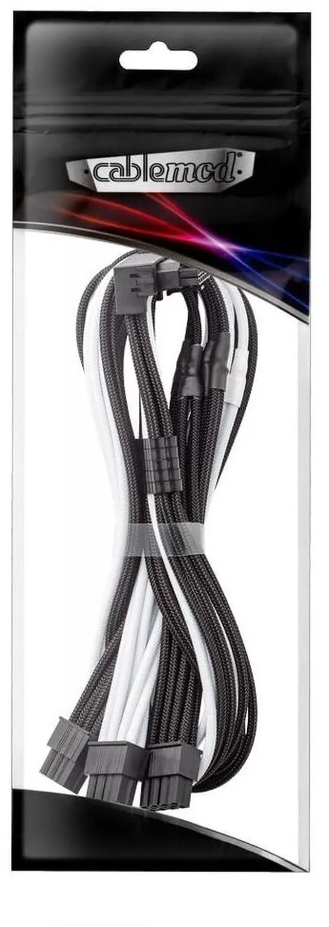 Alt view image 3 of 3 - CableMod C-Series Pro ModMesh Sleeved 12V-2x6 12VHPWR 90° StealthSense PCIe Cable for Corsair - Variant B (Black + White, 16-pin to Triple 8-pin, 60cm)