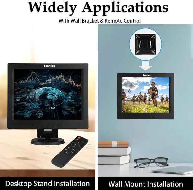 Alt view image 5 of 5 - Suprlipy 12 Inch TFT LCD Security CCTV Monitor 800x600 4:3 Resolution Color Display Screen Support HDMI/VGA/AV/BNC/MIC USB Ports with Remote Control Built-in LounSpeakers for Surveillance Camera