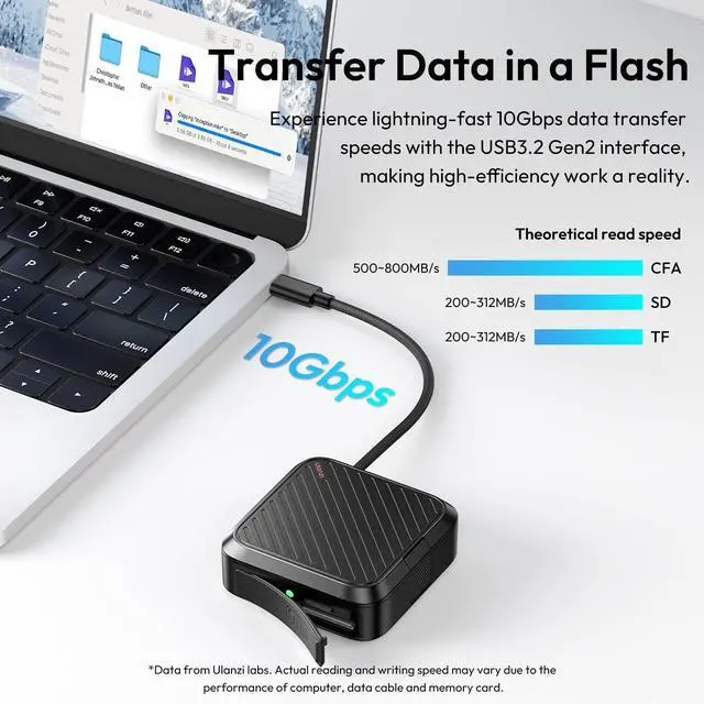 Alt view image 2 of 5 - ULANZI CRC10 3-in-1 SD Card Reader Case & Holder, 13-Slot Storage for CFA/SD/TF Cards, USB 3.2 Gen2 10Gbps High-Speed Transfer, Aluminum Alloy Body, Type-C Compatible with Windows/Mac/iOS/Android