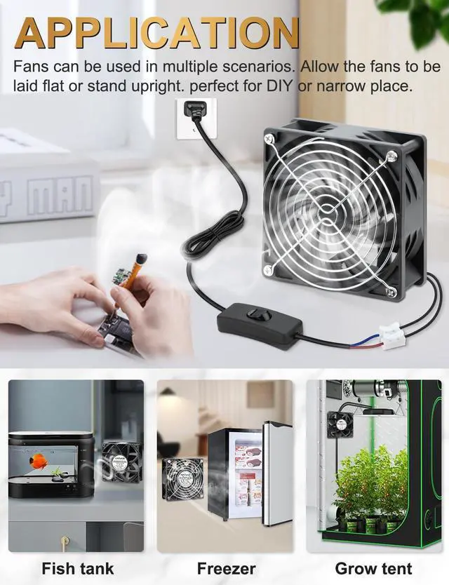 Alt view image 2 of 5 - AmRunJe EC Muffin Axial Fan with Plug 120mm x 38 mm High Airflow AC Cooling Fan 110V 115V 120V 220V 240V Dual Ball Bearing for Window Xbox Aquarium Cabinet Soldering Cooling Exhaust*