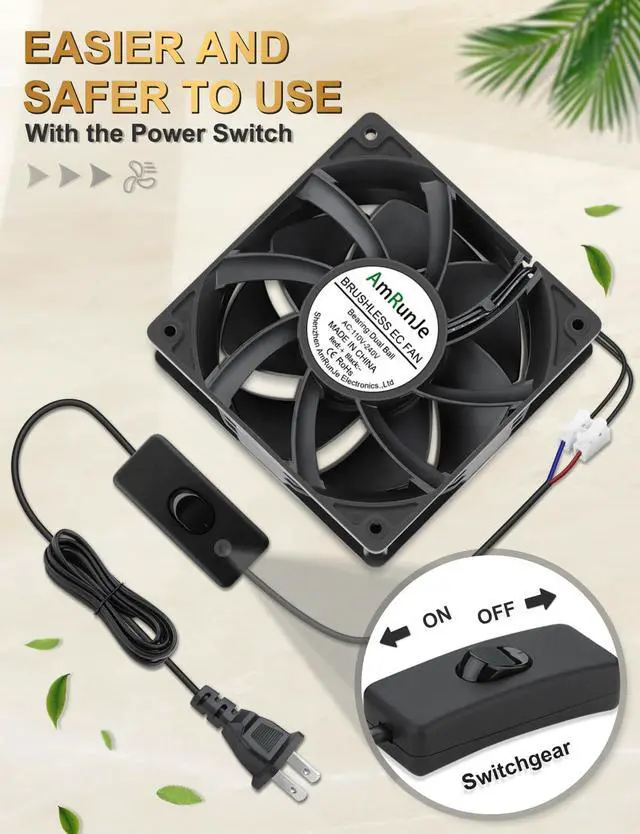 Alt view image 5 of 5 - AmRunJe EC Muffin Axial Fan with Plug 120mm x 38 mm High Airflow AC Cooling Fan 110V 115V 120V 220V 240V Dual Ball Bearing for Window Xbox Aquarium Cabinet Soldering Cooling Exhaust*