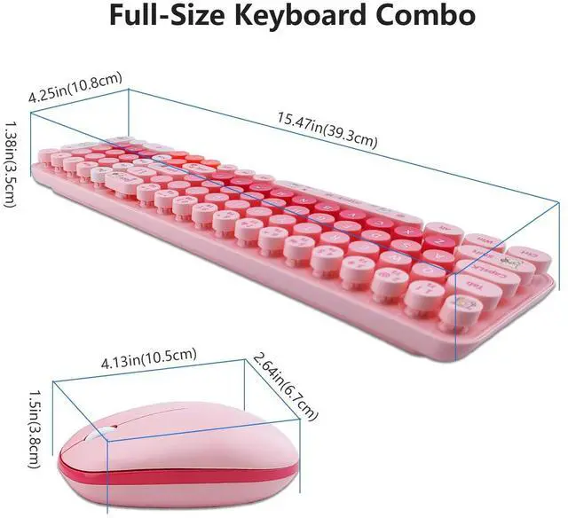 Alt view image 4 of 5 - Wireless Keyboard and Mouse Combo, Retro Typewriter Style Keyboard with Round Keycaps, 2.4GHz Dropout-Free Connection Mouse with,Computer PC Desktops Laptop WindowsxP/7/8/10 (Pink)