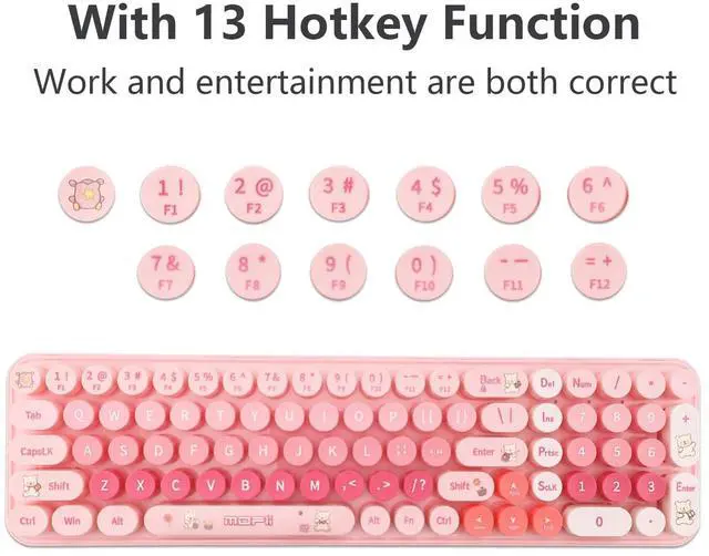 Alt view image 5 of 5 - Wireless Keyboard and Mouse Combo, Retro Typewriter Style Keyboard with Round Keycaps, 2.4GHz Dropout-Free Connection Mouse with,Computer PC Desktops Laptop WindowsxP/7/8/10 (Pink)