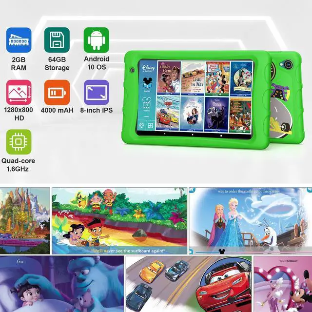 Alt view image 2 of 5 - Contixo 8-inch Kids Tablet - K80A Learning Tablets, Disney eBook Pre-Installed (Value $350), Educator Academy APPs, Parental Controls, Android 13, 32GB, Kid-Proof Case w/ & Stylus, Ages 3-12 - Green