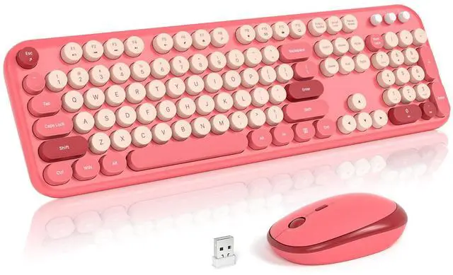 Main image of MOFII Wireless Keyboard and Mouse, Retro Typewriter Keyboard and Silent Mouse, 2.4GHz Full Size Keyboard and Mouse Wireless Combo for Laptop, PC, Desktop, Windows (Hot Pink)