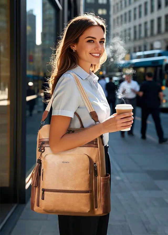 Alt view image 2 of 5 - Shrrie Vegan Leather Laptop Backpack for Women 15.6 inch Work Backpack Fashion Travel Backpack Purse for Business College