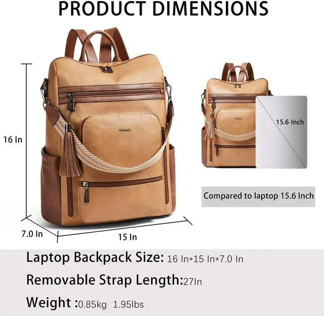 Alt view image 3 of 5 - Shrrie Vegan Leather Laptop Backpack for Women 15.6 inch Work Backpack Fashion Travel Backpack Purse for Business College