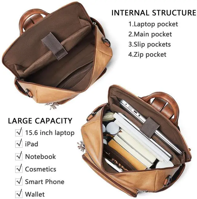 Alt view image 4 of 5 - Shrrie Vegan Leather Laptop Backpack for Women 15.6 inch Work Backpack Fashion Travel Backpack Purse for Business College