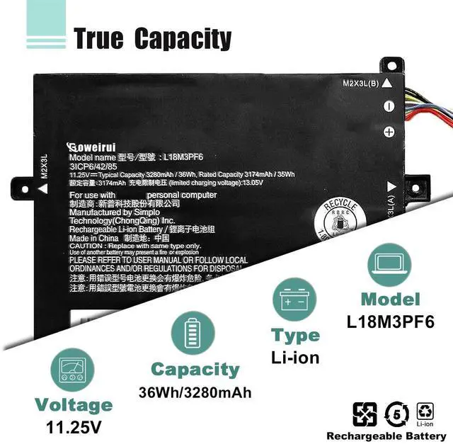 Alt view image 2 of 5 - BOWEIRUI L18M3PF6 L18M3PF7 Battery Compatible with Lenovo ideapad S340-14IML/14API/14IIL/14IWL C340-15IWL/15IIL S340-15IWL/15API Flex-15IWL/15IML/15IIL Series L18L3PF2 L18C3PF7 L18L3PF3 L18C3PF6