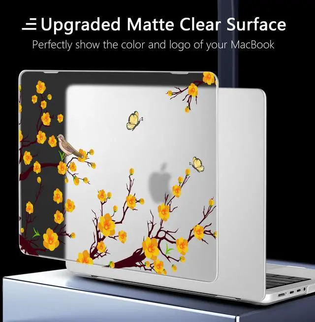 Alt view image 4 of 5 - Yebiseven for M3/M2/M1 MacBook Pro 14" Case 2023 2021 Released A2918/ A2992/ A2779/ A2442, Hard Shell Case with Keyboard Cover+Screeen Film+OTG Adapter+2 Webcam Covers, Peach Flower