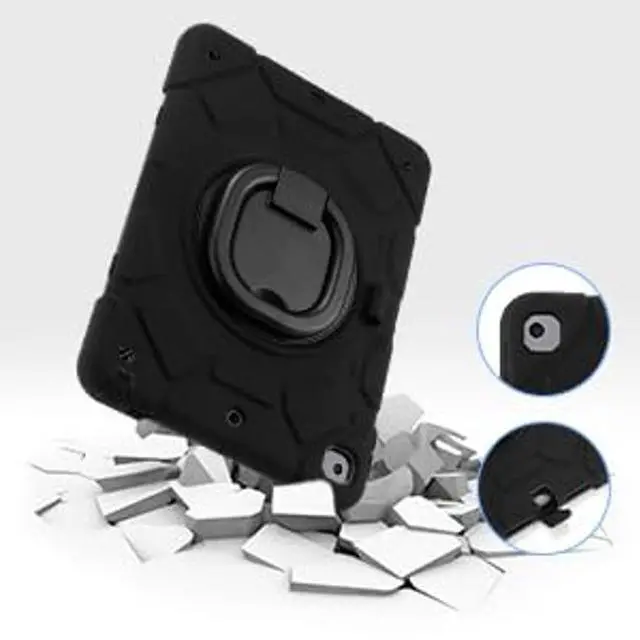 Alt view image 2 of 5 - for iPad 9th/8th/7th Generation Case 10.2" Heavy Sturdy Shockproof Kids Cover with Rotating Stand/Pencil Holder/Shoulder Strap for iPad 10.2 Case 2021/2020/2019 Boys (Black)